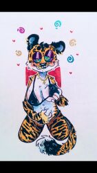 anonymous_artist bikini breasts cat_girl erect_nipples female_only femsub furry happy_trance holding_breasts julia_(memes) kaa_eyes large_breasts original solo tiger_girl traditional