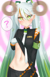  coin confused female_only femsub fighting_miku_(project_voltage) flat_chest green_eyes green_hair kamasashimi looking_at_viewer miku_hatsune navel nintendo pendulum pokemon project_voltage skirt solo spiral_eyes tie twintails underboob undressing vocaloid 