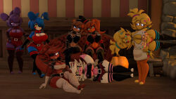 altered_common_sense animal_ears apron barefoot bear_girl belt bib bikini_bottom blush body_control bonnie_(fnaf) bottomless bra brain_drain breasts bunny_girl chica chicken_girl clothed clothed_exposure empty_eyes feet female_only femsub fingerless_gloves five_nights_at_freddy&#039;s fox_girl foxy fredina_(fnia) furry gloves happy_trance multiple_girls multiple_subs powerupbonnie sitting smile spiral_eyes standing standing_at_attention statue symbol_in_eyes tongue tongue_out torn_clothes zombie_walk