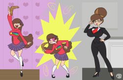  absurdres aged_up breasts brown_hair business_suit cleavage disney female_only femsub gravity_falls long_hair lordebonfuze mabel_pines office_lady open_mouth smile solo spiral_eyes symbol_in_eyes transformation western 