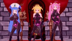  3d ahoge animated arms_above_head bare_shoulders blonde_hair blue_eyes blue_hair blush bodysuit breasts cherry_(ts_mahou_shoujo_nao!) collar crotch_tattoo dancer dancing empty_eyes erect_nipples femsub flare_(ts_mahou_shoujo_nao!) gloves glowing_eyes hair_ornament happy_trance hat heart heart_tattoo huge_breasts koikatsu! large_breasts looking_at_viewer maledom moawi1 multiple_girls multiple_subs navel opera_gloves pink_eyes pink_hair rain_(ts_mahou_shoujo_nao!) red_eyes ribbon short_hair smile tattoo thick_thighs ts_mahou_shoujo_nao! twintails very_long_hair video 