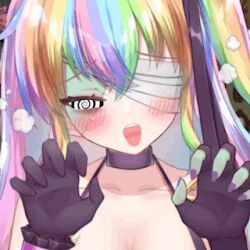  animated animated_eyes_only animated_gif blush breasts female_only femdom large_breasts long_hair multicolored_hair pov pov_sub rainbow_hair spiral_eyes symbol_in_eyes tongue tongue_out virtual_youtuber 