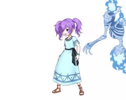  animated before_and_after corruption cuffs dress empty_eyes evil_smile eye_roll femsub ghost miria_(nise_nagi) nise_nagi open_mouth original possession purple_hair red_eyes sandals shrunken_irises simple_background smile standing trembling twintails video white_background 