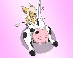cow_girl cow_print female_only femsub fox0808 fox_girl furry glasses hucow hypnotic_eyes kaa_eyes long_hair open_mouth slime transformation udders