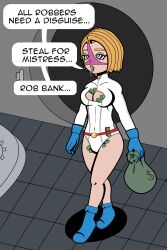  breasts cleavage_cutout dc_comics drool femsub isankura money panties panties_on_head power_girl spiral_eyes tagme text 