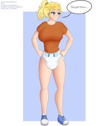 absurdres annabeth_chase blonde_hair breasts curly_hair diaper grey_eyes large_breasts percy_jackson_&amp;_the_olympians shirt sneakers sparkles73 text