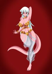  absurdres alexis_rhodes alternate_costume alternate_form alternate_hair_color android_21 barefoot breasts dragon_ball dragon_ball_fighterz female_only femsub happy_trance harem_outfit hinton_blitz large_breasts long_hair monster_girl pink_skin possession tagme tail white_hair yu-gi-oh! yu-gi-oh!_gx 