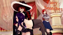  3d absurdres aware black_eyes blush closed_eyes clothed cover crossed_legs cyanstargazer english_text erza_scarlet fairy_tail female_only hair_covering_one_eye human_furniture irene_belserion long_hair milf mother_and_daughter red_eyes red_hair sitting text 