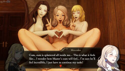 corruption dochaunt dorothea_arnault fire_emblem fire_emblem_three_houses ingrid_brandl_galatea mercedes_von_martritz multiple_girls nintendo orange_eyes text