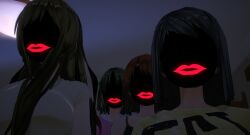 3d bare_shoulders black_hair breasts brown_hair custom_maid_3d_2 drone expressionless faceless female_only femsub glowing green_hair large_breasts li_q lipstick long_hair mask multiple_girls multiple_subs original short_hair standing standing_at_attention tank_top