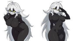 ass before_and_after black_skin breasts expressionless friday_night_funkin&#039; girlfriend_(friday_night_funkin&#039;) godot7 monster_girl saluting standing_at_attention troll_girlfriend white_hair