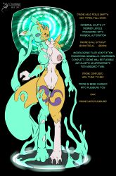 arashidrgn bottomless brain_drain breasts digimon empty_eyes female_only femsub fox_girl furry happy_trance hypnotic_slime large_breasts latex non-human_feet nude original renamon slime smile spiral_eyes symbol_in_eyes tech_control text topless transformation