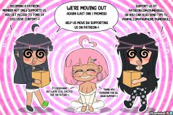  advertisement ahoge bangs bare_shoulders black_hair blush chibi cleavage clothed crossed_legs drool dumbskull earrings eyebrows_visible_through_hair femdom femsub glasses hairpin hoodie jessie_(dumbskull) kneeling large_breasts legs long_hair mommy_(dumbskull) mommy_fetish multiple_subs open_mouth original pajamas pants pink_background pink_hair short_hair short_shorts sitting smile socks spiral_background spiralwash_eyes sweater tan_skin text thighhighs tongue_piercing valerie_(dumbskull) 