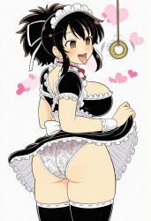 ai_art apron ass asuka_(senran_kagura) blush breasts brown_hair choker coin empty_eyes femsub frills hair_ribbon happy_trance heart heart_eyes large_ass large_breasts maid maid_headdress open_mouth panties pendulum ponytail senran_kagura simple_background skirt skirt_lift thick_thighs thighhighs thighs tongue tongue_out underwear valukore_(generator) white_background white_panties