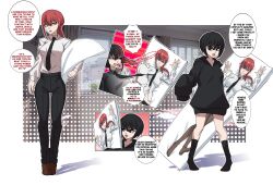  altered_common_sense before_and_after black_eyes black_hair border braid business_suit chainsaw_man clare_(erasethismail) comic dakimakura english_text erasethismail femsub hair_color_change hoodie identity_swap long_hair looking_at_viewer makima_(chainsaw_man) orange_eyes original pants pillow pov pov_dom red_hair shirt short_hair shrinking socks text tie transformation 