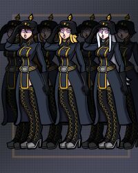  agnes_oblige archfolie blonde_hair boots bravely_default bravely_second brown_hair corruption edea_lee enemy_conversion female_only femsub gloves glowing_eyes heart_eyes helmet high_heels magnolia_arch military_uniform multiple_girls multiple_subs open_mouth saluting simple_background standing_at_attention symbol_in_eyes thighhighs white_hair 