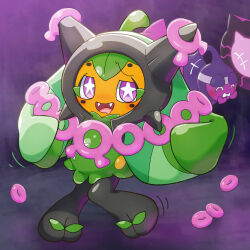  androgynous_dom aura blush chicken_pose closed_eyes dancing drool eye_color_change fangs femsub furry happy_trance humiliation hypnotic_food lucky777 malignant_chain mochi_dance nintendo ogerpon pecharunt pokemon pokemon_(creature) pokemon_scarlet_and_violet possession purple_eyes smile 