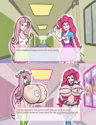  before_and_after bimbofication blue_lipstick bradtanker3 brain_drain breast_expansion breasts choker collar corruption dialogue earrings equestria_girls femsub fluttershy green_lipstick hair_ornament huge_breasts huge_lips hyper_breasts jewelry large_breasts lipstick long_hair looking_at_viewer makeup my_little_pony navel panties pink_hair pinkie_pie skirt text thong twilight_sparkle underwear 