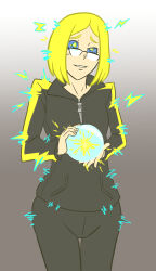  blonde_hair breasts electricity female_only femsub fike_(basuraghost) glasses happy_trance hypnotic_orb majinsfw orb ring_eyes solo symbol_in_eyes tracksuit 