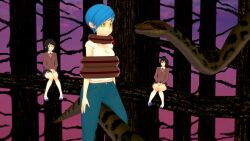  3d attack_on_titan ayano_aishi black_hair blue_hair bulma_briefs disney dragon_ball dragon_ball_super femsub happy_trance kaa kaa_eyes mikasa_ackerman shadow1333 short_hair snake the_jungle_book yandere_simulator 