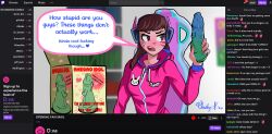 absurdres ahegao cheeky_nuttybuns d.va dildo hypnotic_accessory livestream overwatch sex_toy text user_interface webpage_layout