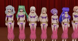  3d arm_bands blonde_hair blue_eyes breasts brown_hair collar custom_maid_3d_2 dancer earrings empty_eyes female_only femsub green_eyes green_hair happy_trance harem harem_outfit heterochromia kantai_collection kashima_(kantai_collection) long_hair midriff multiple_girls multiple_subs open_mouth ponytail purple_hair red_hair shampoo_(ranma_1/2) short_hair sienaria silver_hair smile standing standing_at_attention twintails 