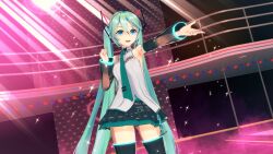  3d arm_warmers armpits bare_shoulders before_and_after blue_eyes blue_hair boots cyan_hair female_only koikatsu! looking_at_viewer miku_hatsune panties see-through shirt skirt small_breasts smile solo taihou1944 thighhighs tie twintails very_long_hair vocaloid 