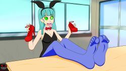 blue_eyes bulma_briefs bunny_ears bunnysuit dragon_ball feet female_only femsub foot_focus happy_trance high_heels hypno_ninja kaa_eyes large_breasts long_hair thighhighs tongue_out