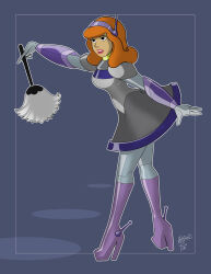  antenna atomictiki daphne_blake dress feather_duster female_only femsub high_heels long_hair maid orange_hair robot robotization scooby-doo_(series) solo 