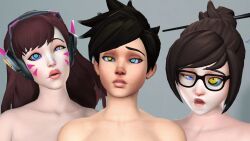  3d animated animated_gif brown_hair collarbone d.va eh female_only femsub glasses kaa_eyes long_hair mei_(overwatch) multiple_girls multiple_subs open_mouth overwatch resisting short_hair source_filmmaker tracer 