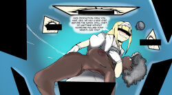  blonde_hair breasts censored clothed dark_skin dialogue drool english_text faetomi female_only femdom femsub fingering grey_hair multiple_girls nipples nude original text yuri 
