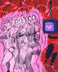  arms_behind_back bare_legs bare_shoulders before_and_after bimbofication boots comic corruption cyberpunk_(series) electricity female_only femsub long_hair lucyna_kushinada multiple_girls nier_automata open_mouth restrained ringo_(soul_hackers) robot_girl shin_megami_tensei shishikasama short_hair simple_background soul_hackers standing tech_control very_long_hair white_hair wires yorha_type_a_no._2 