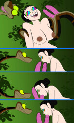  black_hair breasts chichi coils colorrings comic disney dragon_ball dragon_ball_z fellatio femsub hair_buns happy_trance kaa kaa_eyes maledom milf nipples nude sex smile snake snake_penis tail the_jungle_book 