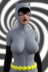 3d batman_(series) breasts cat_ears catwoman costume dazed dc_comics drool female_only femsub selina_kyle solo spiral spiral_eyes super_hero symbol_in_eyes theheckle western