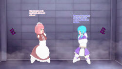  3d blue_hair dollification himeno_fumi koikatsu! long_hair maid maid_headdress my_hime original pink_hair short_hair silvrain_(sonrio) sonrio12 text 