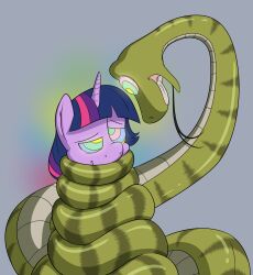  absurdres animals_only coils dazed femsub forked_tongue happy_trance horns horse hypnotic_eyes kaa_eyes long_hair multicolored_hair my_little_pony open_mouth pink_hair purple_hair snake straight-cut_bangs tongue tongue_out twilight_sparkle xaigatomon 