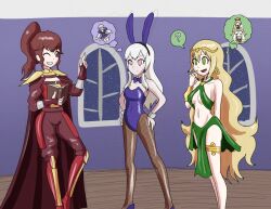 anna_(fire_emblem) blonde_hair bunny_ears bunny_girl bunnysuit celine_(fire_emblem) dancing fire_emblem_awakening fire_emblem_engage fire_emblem_three_houses lysithea_von_ordelia red_hair tagme unaware white_hair