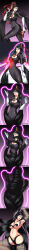 absurdres bayonetta bayonetta_(series) black_hair breasts cleavage female_only femdom femsub glasses glowing glowing_eyes gradient_background hadant harem_outfit huge_breasts large_breasts legs long_hair magic mole nintendo open_mouth ponytail sequence signature simple_background solo watermark