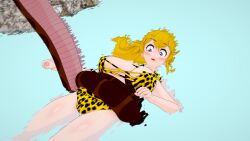  3d ass bikini blonde_hair breasts cleavage huge_ass huge_breasts jungle kaa koikatsu! leopard_print long_hair mrkoiru outdoors ponytail purple_eyes rwby snake swimsuit tail the_jungle_book thick_thighs water yang_xiao_long 