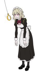  apron blonde_hair boots braid clothed dress female_only femsub fith happy_trance instant_loss katsiika leaning_forward maid maid_headdress overlord pendulum pocket_watch shoes short_hair simple_background smile spiral_eyes standing tights white_background 