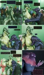  3d bethany_(thalarynth) bunny_girl caption claws comic crocodile_girl dialogue eileen_cestra_(thalarynth) enemy_conversion furry harem head_in_breasts heather_(thalarynth) jean_(thalarynth) lizard_girl muscle_girl original scalie seal_girl sleep_command sleepy speech_bubble sue_(thalarynth) text thalarynth_(manipper) 