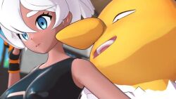 3d animated bare_shoulders bea_(pokemon) blue_eyes bouncing_breasts breast_grab crotch_rub dark_skin empty_eyes erect_nipples erect_nipples_under_clothes expressionless fantasytime femsub fingering fingerless_gloves gloves hypno licking multiple_views nintendo pokemon pokemon_(creature) pokemon_sword_and_shield rubber short_hair standing swimsuit tight_clothing video white_hair