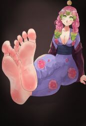  barefoot demon_slayer feet female_only femsub foot_focus green_eyes mitsuri_kanroji onefeefoor pink_hair 