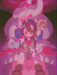  alcremie boots bow brown_hair cake clothed femsub food gloria_(pokemon) happy_trance hat hypnotic_food nintendo pokemon pokemon_(creature) pokemon_sword_and_shield pokemon_trainer short_hair size_difference socks spiral_eyes symbol_in_eyes uso_uzaki 
