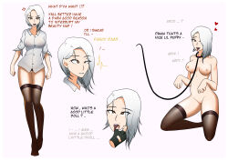  absurdres ashe_(overwatch) bottomless breasts collar comic cowgirl crossed_eyes dialogue drool english_text expressionless eye_roll female_only femsub finger_in_mouth finger_to_mouth glowing glowing_eyes happy_trance instant_loss kneeling leash nexus_light nude open_mouth overwatch pet_play see-through short_hair spiral_eyes symbol_in_eyes text thighhighs tongue tongue_out topless trigger underwear white_hair 