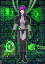 female_only femsub ghost_in_the_shell motoko_kusanagi purple_hair short_hair solo standing standing_at_attention tech_control trishbot whitewash_eyes
