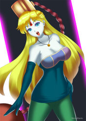 blonde_hair braid breasts cleavage corruption empty_eyes female_only femsub hadant happy_trance large_breasts long_hair necklace pale_skin sailor_moon_(series) sailor_venus signature simple_background solo watermark