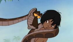  animated animated_gif black_hair coils disney hypnotic_eyes kaa kaa_eyes male_only malesub manip mcoils_(manipper) mowgli open_mouth resisting shota snake the_jungle_book 