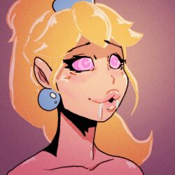  animated animated_eyes_only animated_gif blonde_hair drool earrings female_only femsub happy_trance long_hair mizspiral nintendo ponytail princess princess_peach puckered_lips ring_eyes solo super_mario_bros. 