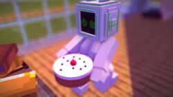 3d absurdres cake femsub minecraft robot spiral_eyes symbol_in_eyes